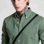 Green Slim Fit Linen Blend Shirt